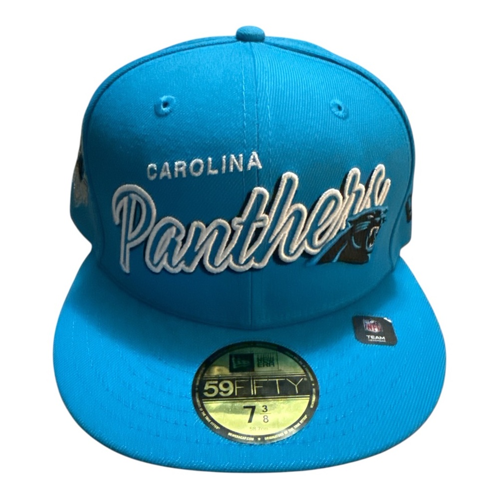 New Era 59Fifty Carolina Panthers 25 Seasons Patch Blue Fitted Hat Size 7 3/8